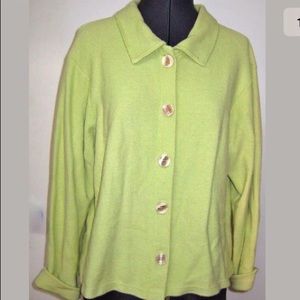 VINTAGE 1990s TRNKA CARDIGAN SWEATER JACKET PIQUE KNIT GREEN M BOHO